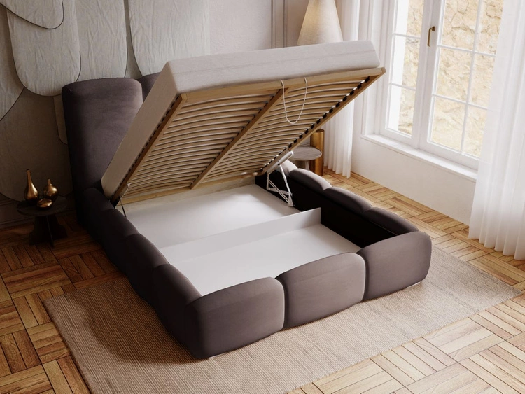 Polsterbett mit Bettkasten und Lattenrost 200x200 Bubble Braun