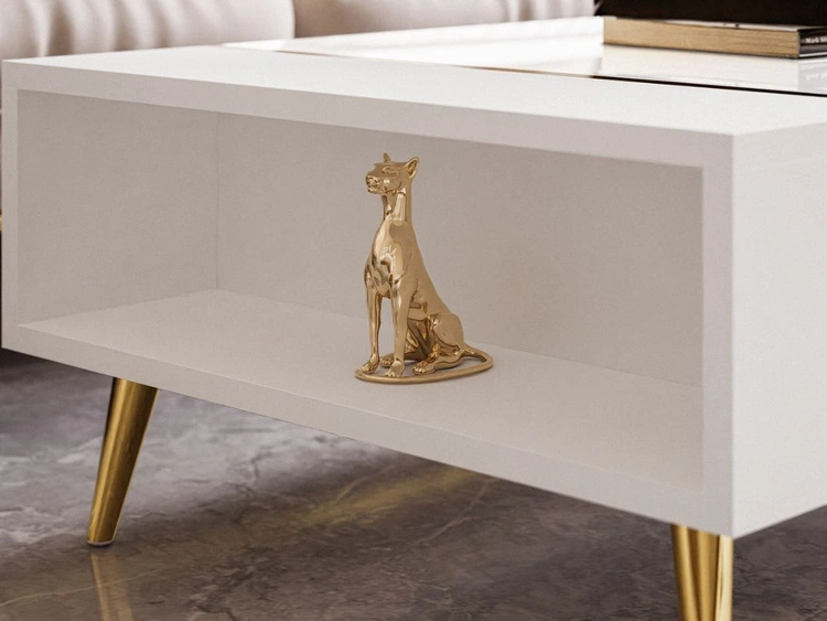 Couchtisch auf goldenen Beinen im Glamour-Stil Lunelie Weiß Hochglanz