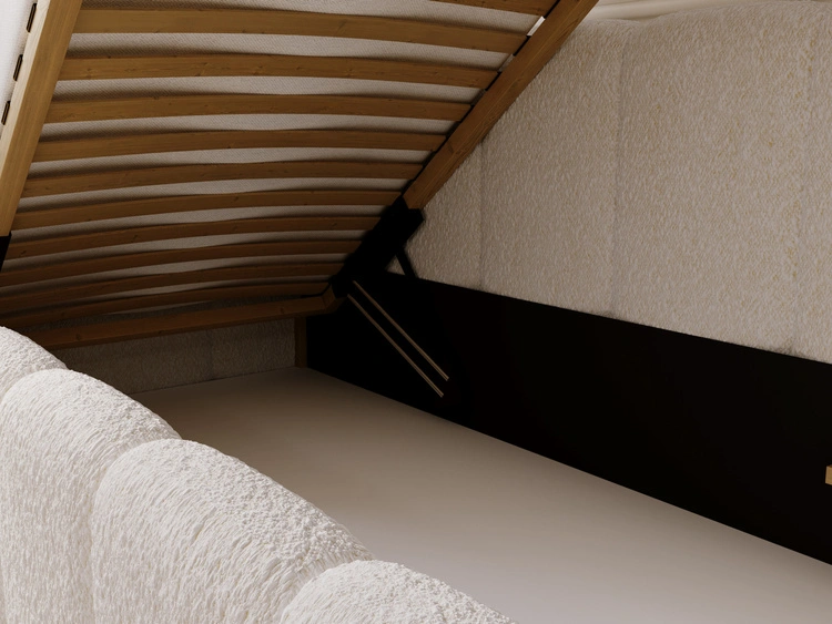 Jugendbett Einzelbett mit Bettkasten und Lattenrost 90x200 Cloud One Beige Bouclé-Stoff