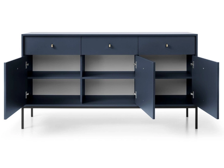 Kommode mit Türen sowie Schubladen mit Schwarz Metallbeinen 154 cm Amor Marineblau