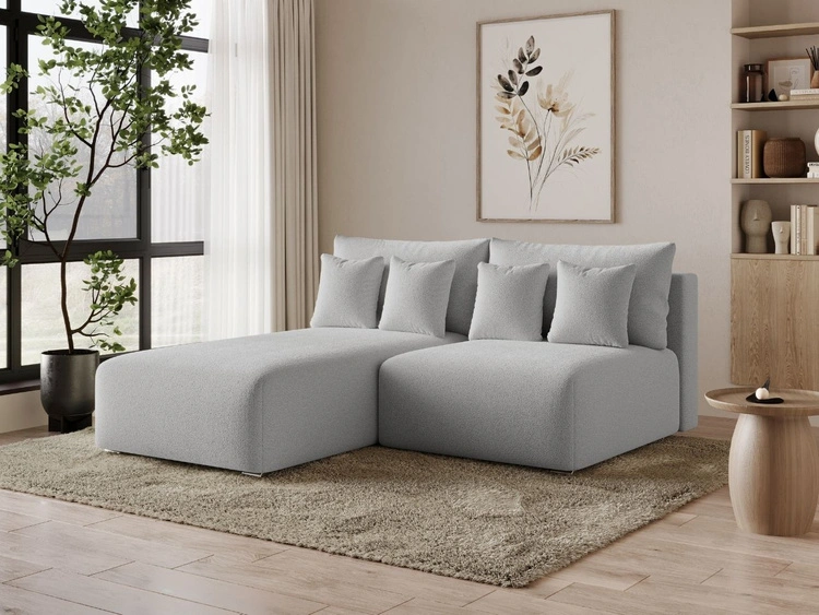 Ecksofa L-Form Links mit Schlaffunktion und Bettkasten Ronni Grau