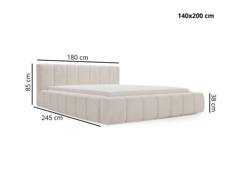 Polsterbett mit Bettkasten und Lattenrost 140x200 Orio Beige