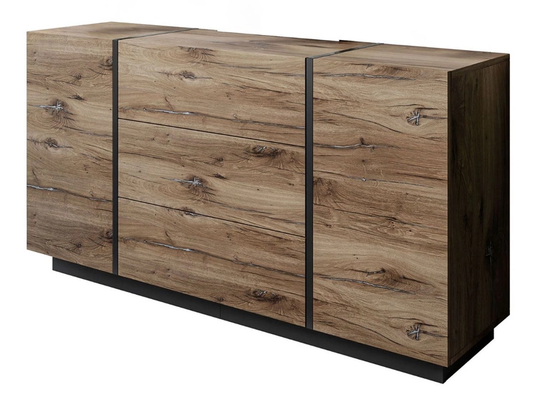 Zweitürige Kommode 158 cm mit drei Schubladen Lunelie Flagstaff-Eiche