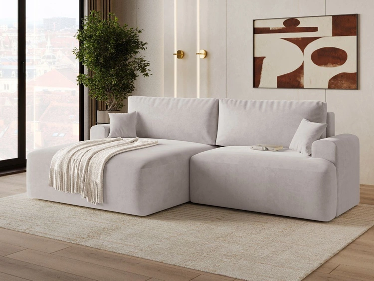 Ecksofa L-Form mit Schlaffunktion und Bettkasten Serene Links Grau
