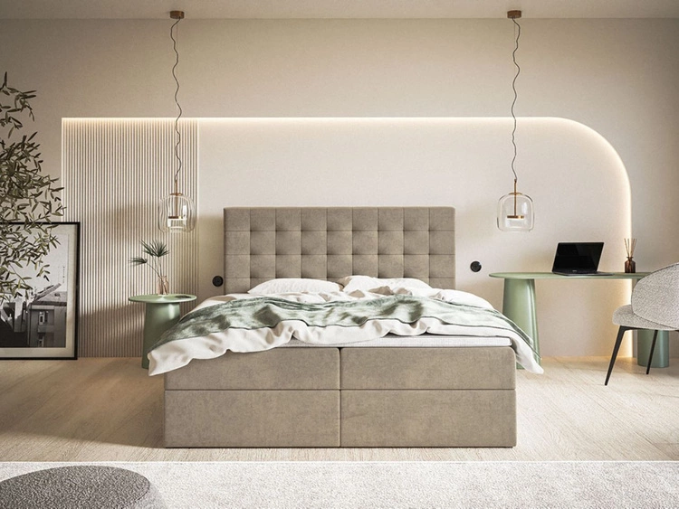 Boxspringbett mit Bettkasten 140x200 Denza Beige