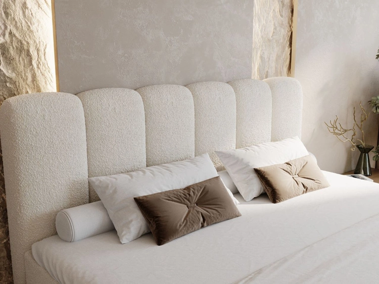 Boxspringbett mit Bettkasten 180x200 Bouclé-Stoff Cloud Beige