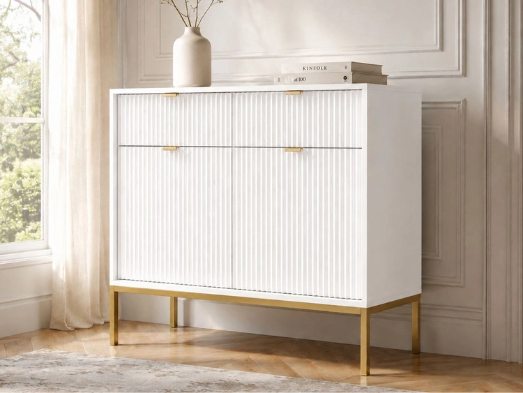 Kommode mit Türen und Schubladen Amber Weiß, Gold Frame