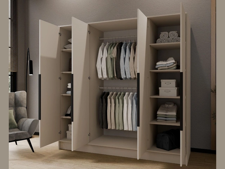 Kleiderschrank 200 cm Perugia Kaschmir mit schwarzen Griffen