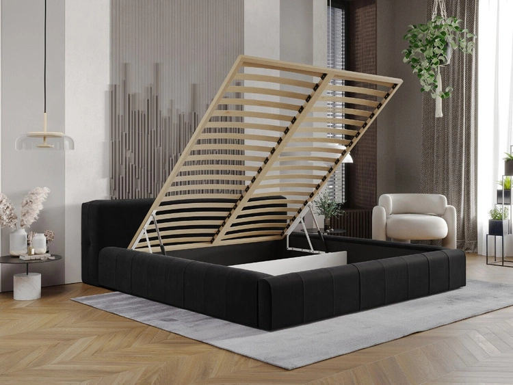 Polsterbett mit Bettkasten und Lattenrost 140x200 Lipari Schwarz