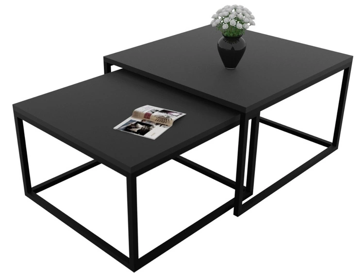 Couchtisch auf schwarzem Metallrahmen mit schwarzez Platte Asumi 36x42