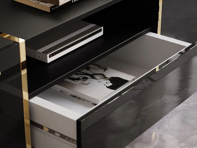 TV-Schrank im Glamour-Stil mit Schränken und Schublade Lunelie Schwarz Hochglanz
