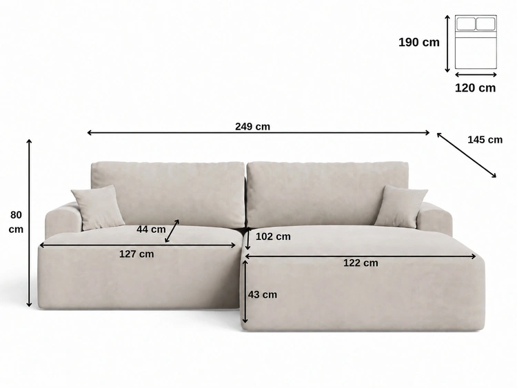 Ecksofa L-Form mit Schlaffunktion und Bettkasten Serene Rechts Grau