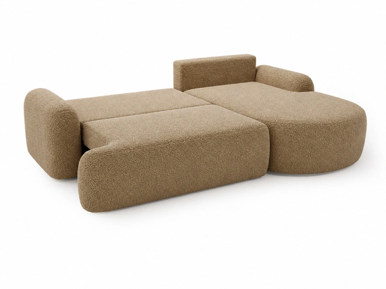 Ecksofa L-Form Rechts mit Schlaffunktion und Bettkasten Aurio Hellbraun