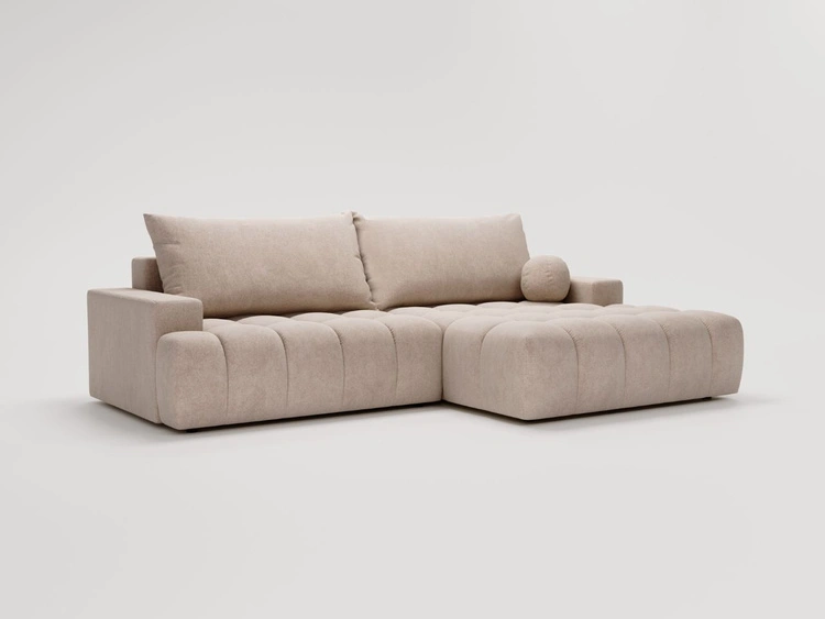 Ecksofa L-Form mit Schlaffunktion und Bettkasten Havi Rechts Beige