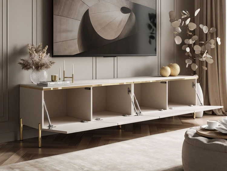 TV-Lowboard im Glamour-Stil mit LED-Beleuchtung Celle, Kaschmir matt