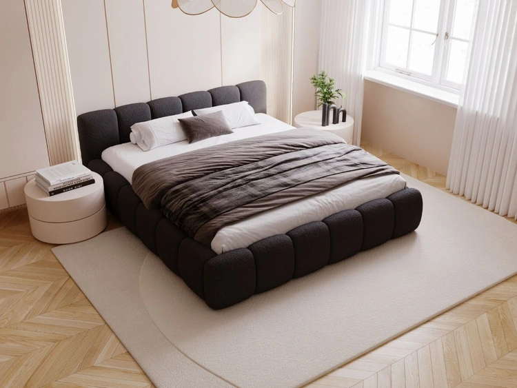 Polsterbett mit Bettkasten und Lattenrost 160x200 Cloud Low Bouclé-Stoff Schwarz