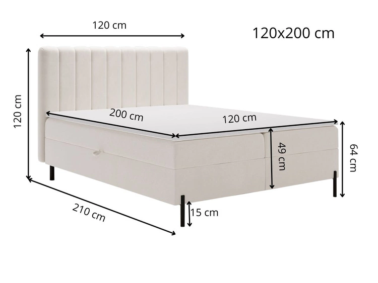 Boxspringbett mit Bettkasten 120x200 Primavera Schwarz