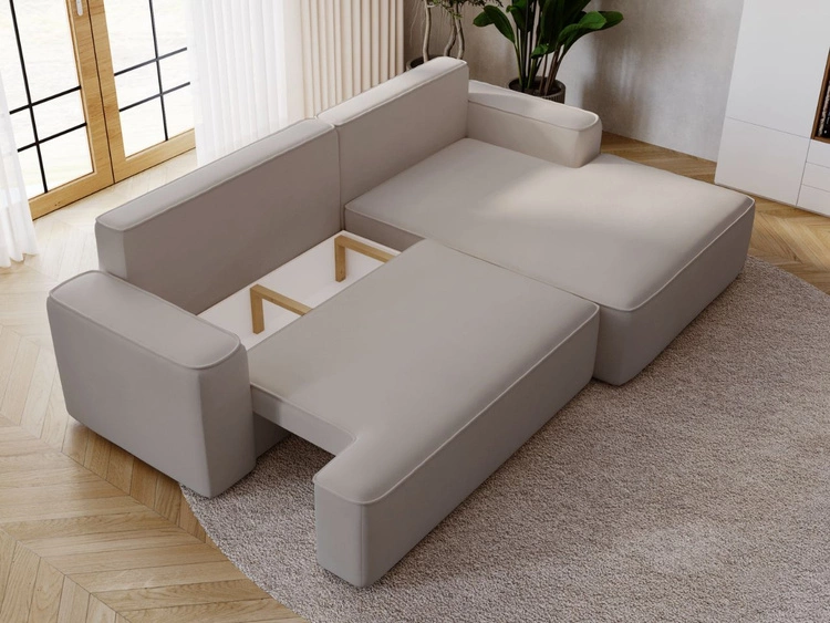 Ecksofa L-Form Rechts mit Schlaffunktion und Bettkasten California Hellgrau