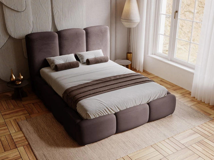 Polsterbett mit Bettkasten und Lattenrost 140x200 Bubble Braun