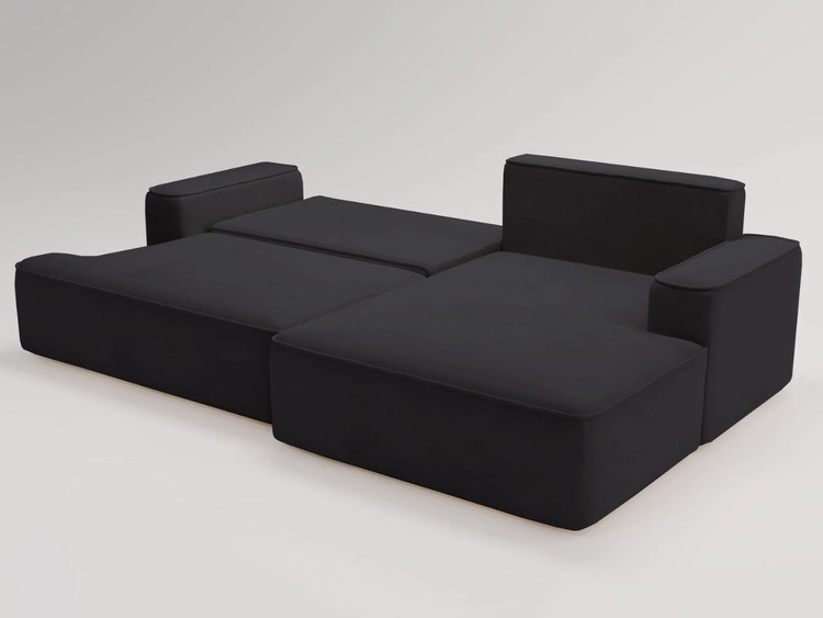 Ecksofa L-Form Rechts mit Schlaffunktion und Bettkasten California Schwarz