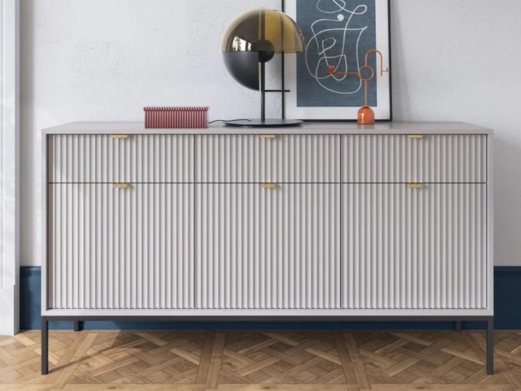 Wohnzimmerset Amber Grau, Schwarz Frame