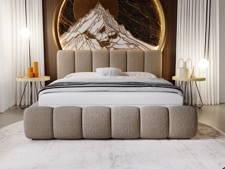 Polsterbett mit Bettkasten und Lattenrost 160x200 Cloud Bouclé-Stoff Braun