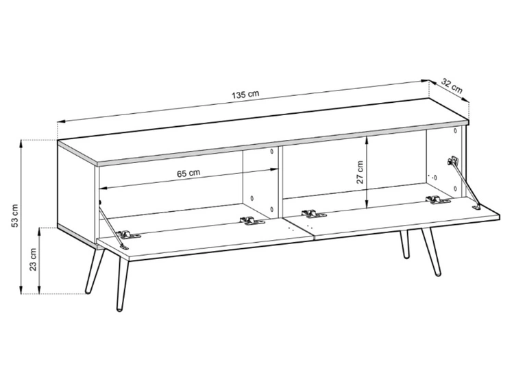 TV-Lowboard mit Türen 135 cm Diolo Beige mit geriffelter Vorderseit auf goldenen Beinen
