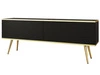 TV-Lowboard mit Türen 135 cm Diolo Schwarz mit geriffelter Vorderseit auf goldenen Beinen 