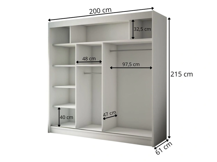 Schiebetürenschrank mit Sprossen 200 cm mit LED-Beleuchtung Ponti Schwarz