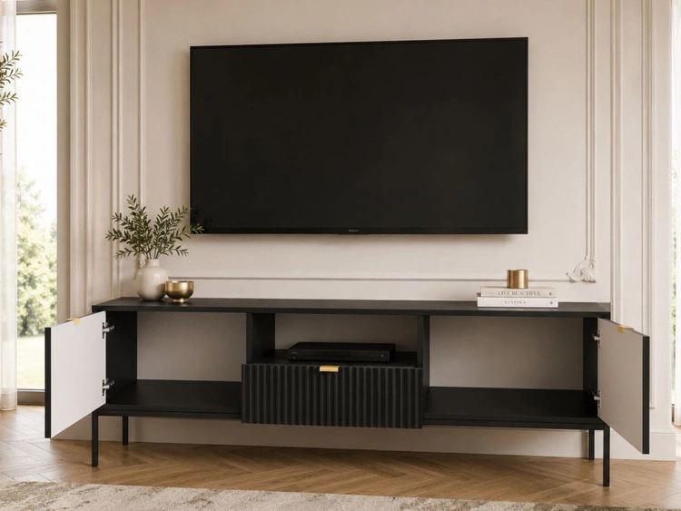 TV-Lowboard mit Schublade und Türen Amber Schwarz