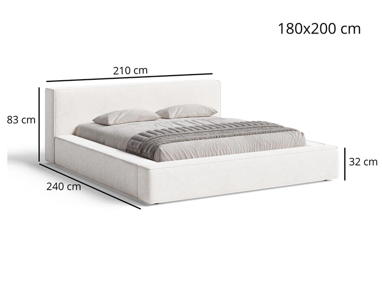 Polsterbett mit Bettkasten und Lattenrost 180x200 Mali Creme