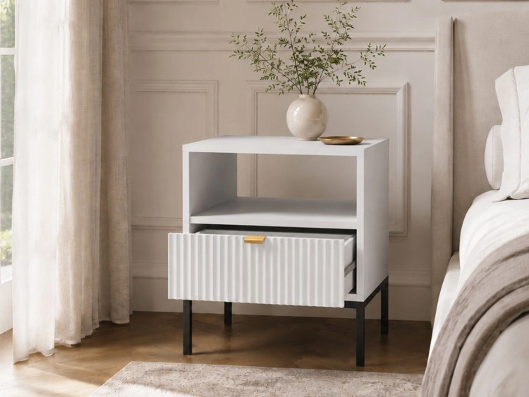 Nachtschrank mit Schublade Amber Weiß, Schwarz Frame