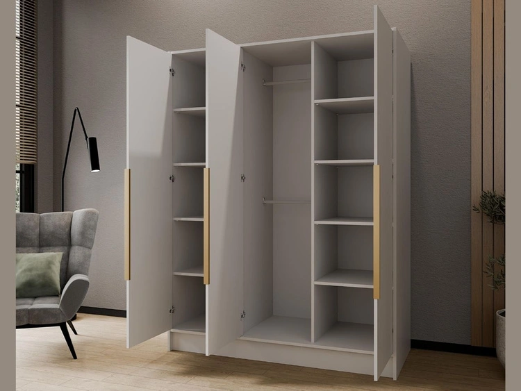 Kleiderschrank 150 cm Perugia Weiß mit goldenen Griffen