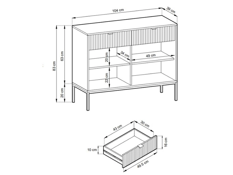 Kommode mit Türen und Schubladen Amber Grün, Schwarz Frame