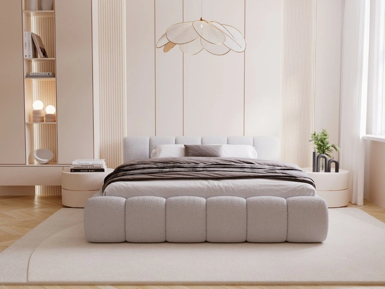 Polsterbett mit Bettkasten und Lattenrost 180x200 Cloud Low Bouclé-Stoff Grau