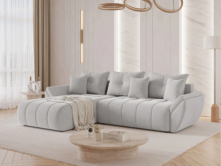 Ecksofa L-Form mit Schlaffunktion und Bettkasten Decor L Grau