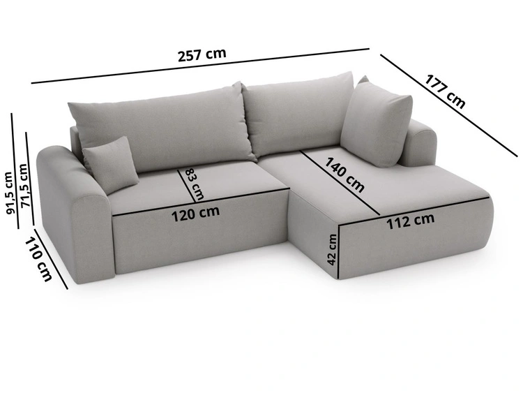 Ecksofa L-Form mit Schlaffunktion und Bettkasten Savana Bis Hellbeige