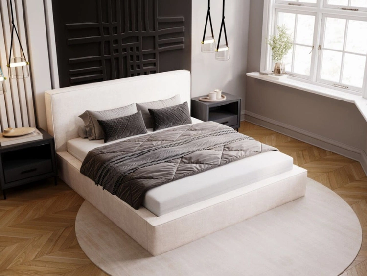 Polsterbett mit Bettkasten und Lattenrost 140x200 Monaco Creme