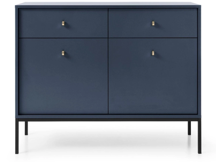 Kommode mit Türen sowie Schubladen mit Schwarz Metallbeinen 104 cm Amor Marineblau