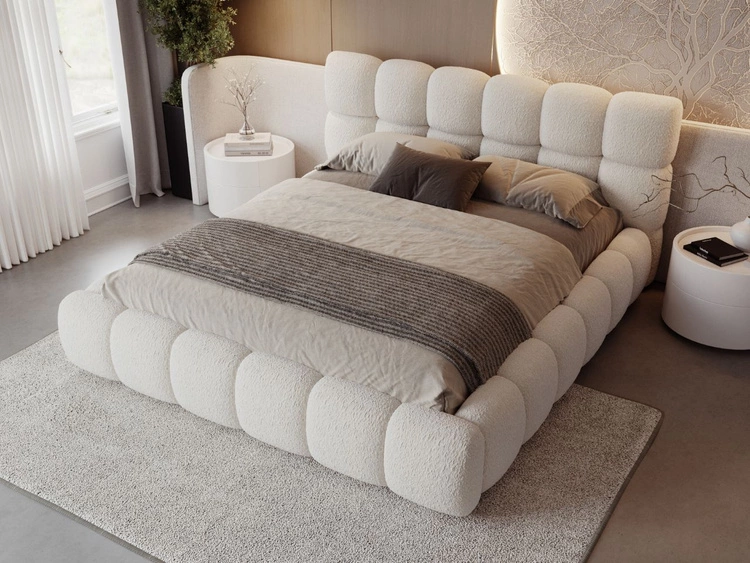 Polsterbett mit Bettkasten und Lattenrost 140x200 Modo aus Bouclé-Stoff Beige