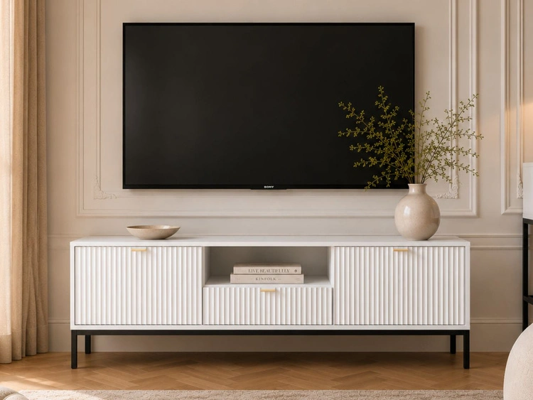 Wohnzimmerset Amber Weiß, Schwarz Frame