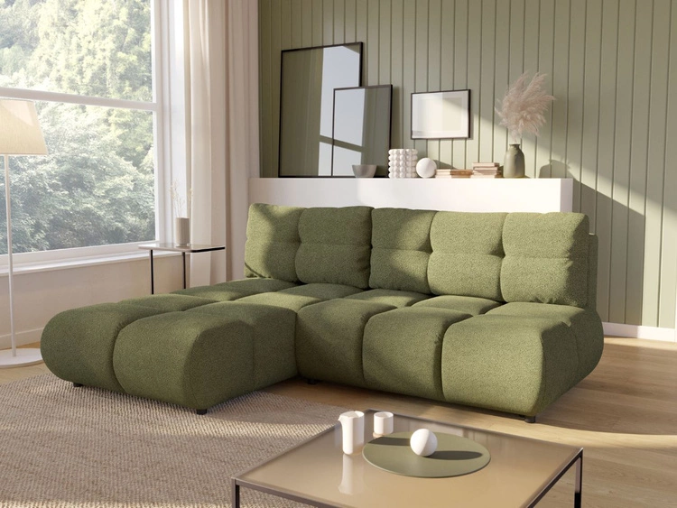Ecksofa mit Schlaffunktion und Bettkasten Links Milet Grün