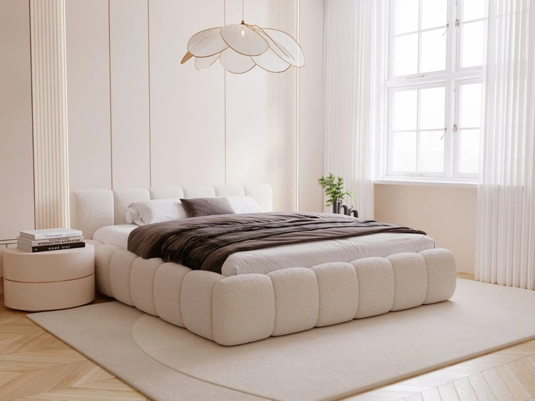 Polsterbett mit Bettkasten und Lattenrost 160x200 Cloud Low Bouclé-Stoff Beige