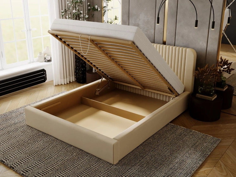Polsterbett mit Bettkasten und Lattenrost 180x200 Malmo Beige