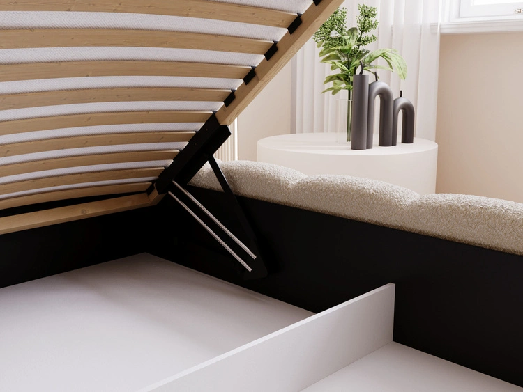 Polsterbett mit Bettkasten und Lattenrost 160x200 Cloud Low Bouclé-Stoff Dunkelbeige