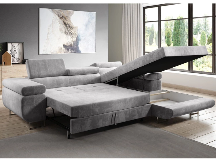 Ecksofa L-Form Rechts mit Schlaffunktion und Bettkasten Solam Grün