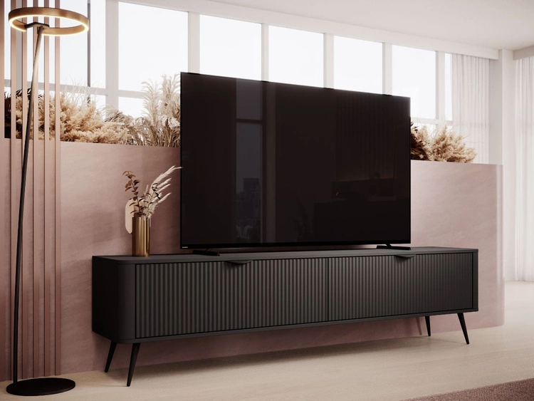 TV-Lowboard mit Türen 200 cm Latina Schwarz