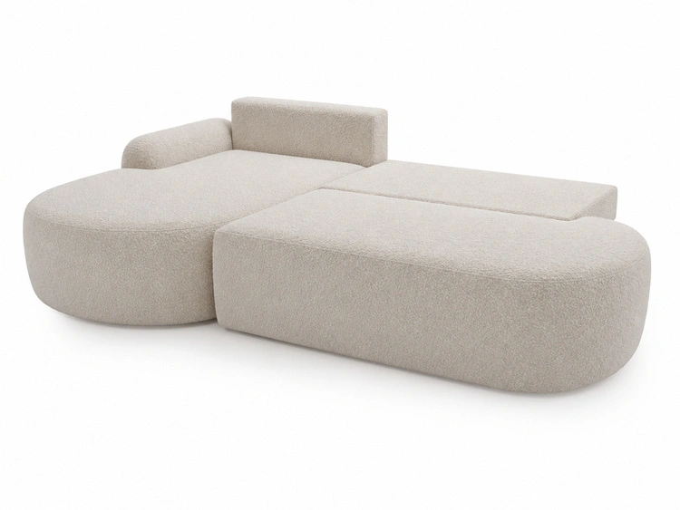 Ecksofa L-Form Links mit Schlaffunktion und Bettkasten Aurio O Creme