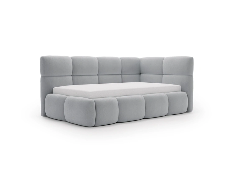 Gepolstertes Jugend-Einzelbett mit Bettkasten und Holzrost 90x200 Modo One Links Grau
