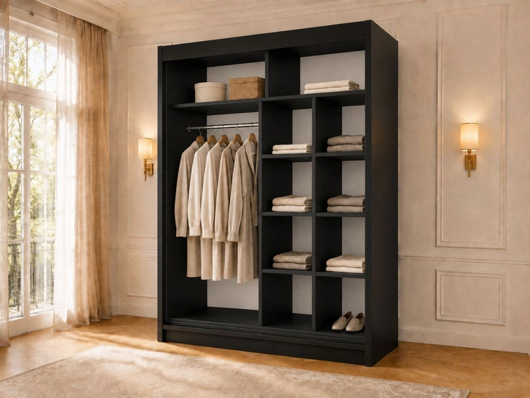 Schiebetürenschrank 150 cm mit LED-Beleuchtung Diano Schwarz